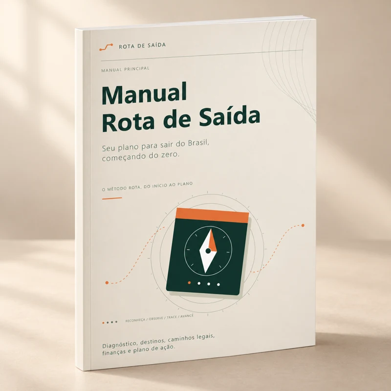 Manual Rota de Saída, guia principal em cinco módulos. Representação ilustrativa do ebook digital.